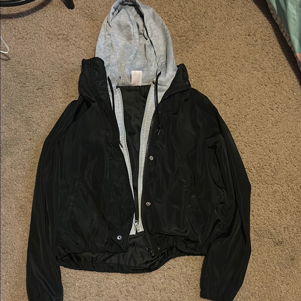 Black Hooded Windbreaker Jacket